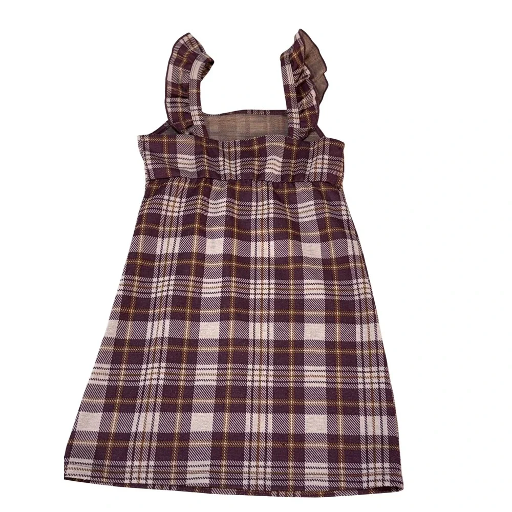 Pinky Los Angeles Girls Purple Plaid Pinafore Dress Ruffle Straps Size 7
